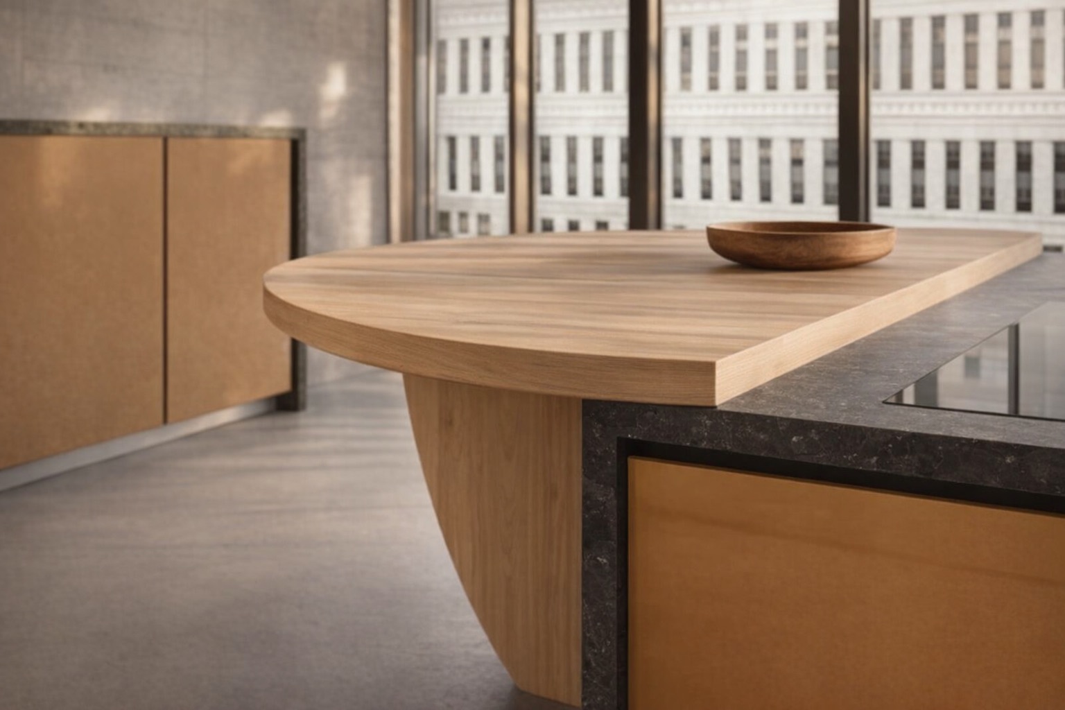 Eichen-Block mit Granitstein in urbanem Penthouse